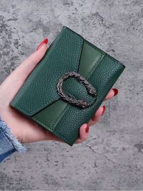 Target Green Textured Compact Wallet with Antique Metal Accent